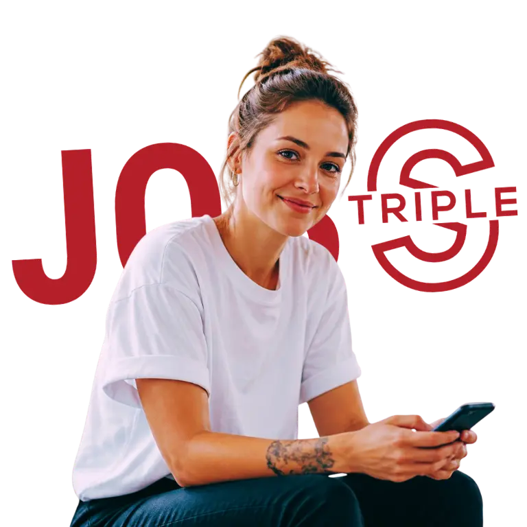 Bewerberin mit Smartphone für die Bewerbung bei JOBS Bochum